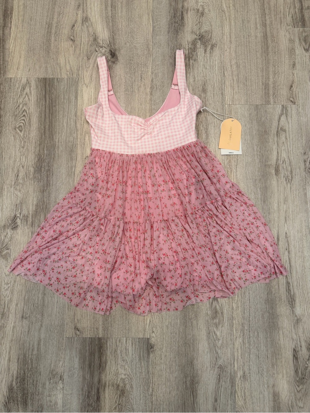 Blogilates Small Pink Floral Gingham Exercise Dress NWT Built In Shorts